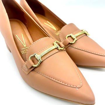 Vizzano 1220-378 Block Heel Pointy Toe Pump in Nude Napa